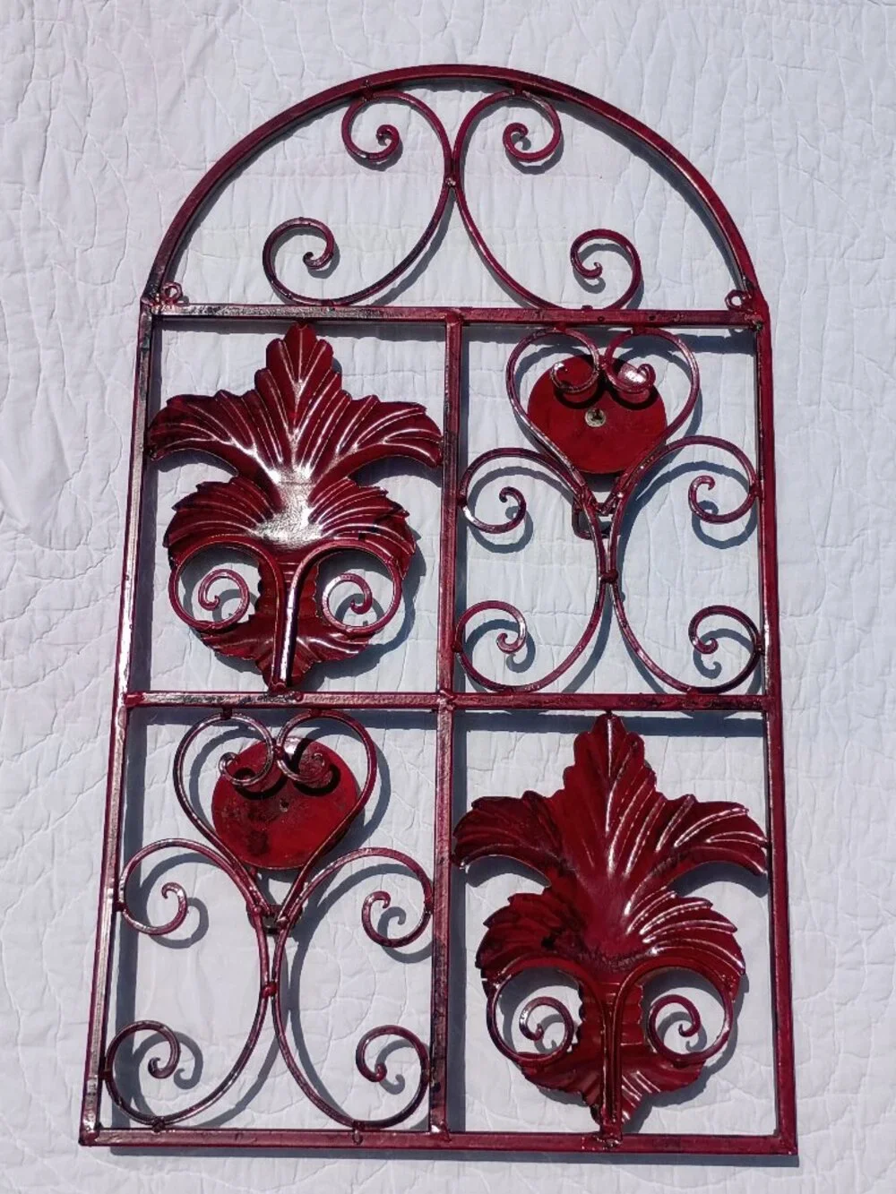 Metal Fleur De Lis Wall Candle Holder Sconce Tuscan Rustic Red Arch Decor 27x16